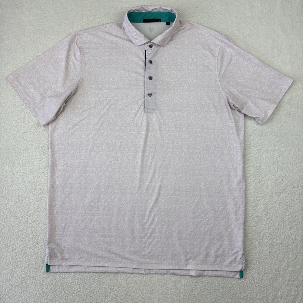 GREYSON Mens Performance‎ Polo Shirt XL Pink AOP Lightweight Golf No Logos EUC - Picture 2 of 15